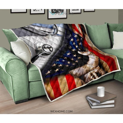 Nurse Hand Pulling American Flag Quilt