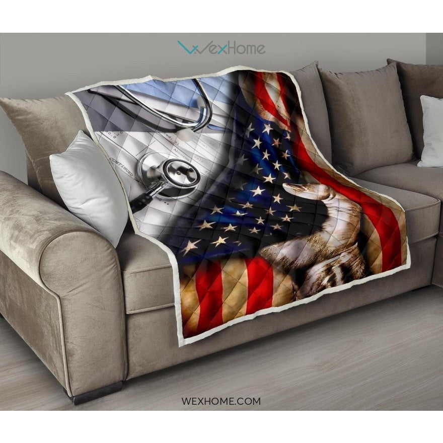 Nurse Hand Pulling American Flag Quilt