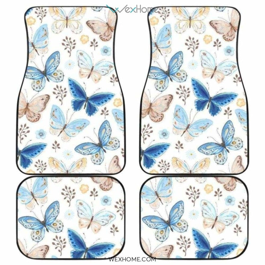 Blue Butterfly Pattern Front And Back Car Mats