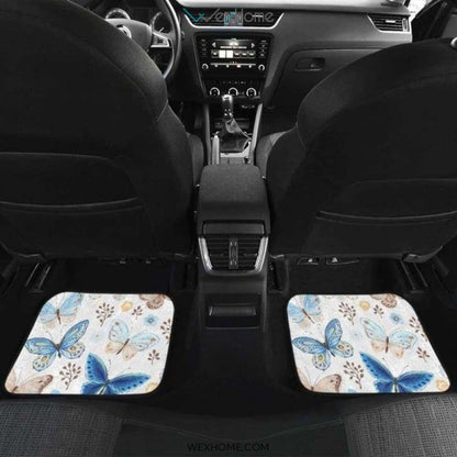 Blue Butterfly Pattern Front And Back Car Mats