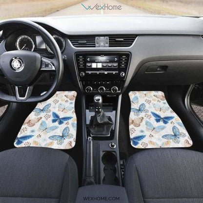 Blue Butterfly Pattern Front And Back Car Mats
