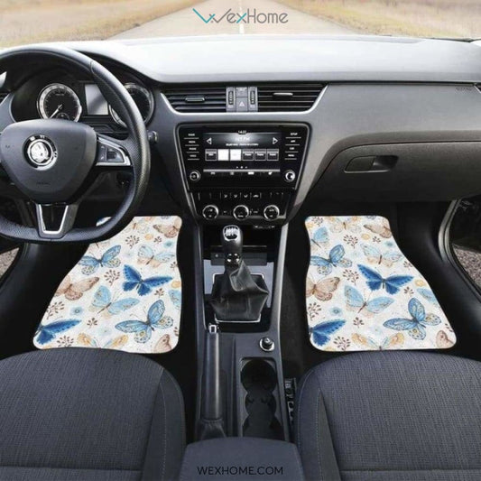 Blue Butterfly Pattern Front And Back Car Mats