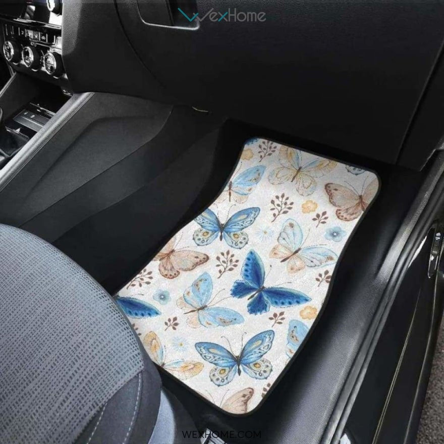 Blue Butterfly Pattern Front And Back Car Mats