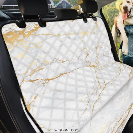 White Gold Marble Pet Car Seat Cover