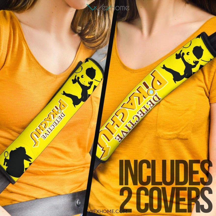 Pokemon Anime Seat Belt Covers | Detective Pikachu Silhouette Belt Covers