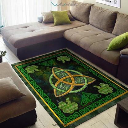 Celtic Knots Irish St Patrick's Day With Green Three Leaved Shamrock Nursery Area Rug
