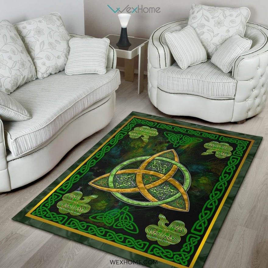 Celtic Knots Irish St Patrick's Day With Green Three Leaved Shamrock Nursery Area Rug