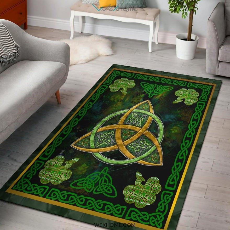 Celtic Knots Irish St Patrick's Day With Green Three Leaved Shamrock Nursery Area Rug
