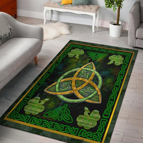 Celtic Knots Irish St Patrick's Day With Green Three Leaved Shamrock Nursery Area Rug