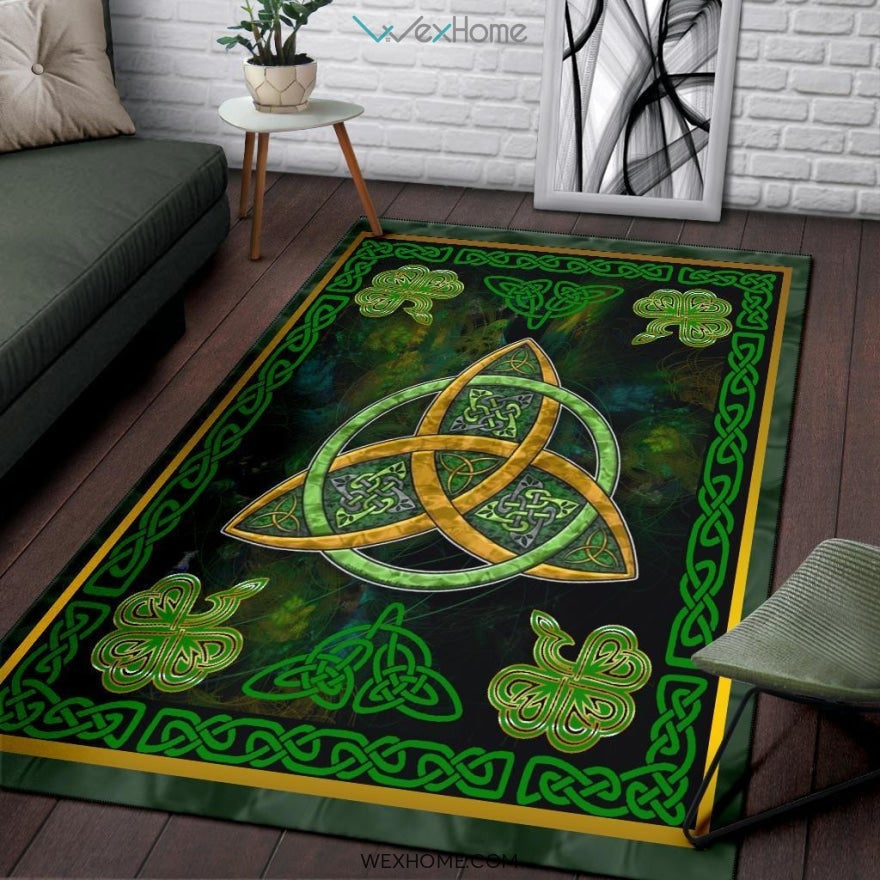 Celtic Knots Irish St Patrick's Day With Green Three Leaved Shamrock Nursery Area Rug