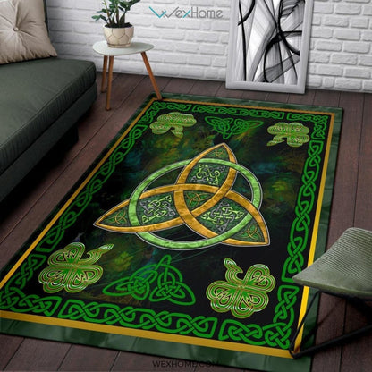 Celtic Knots Irish St Patrick's Day With Green Three Leaved Shamrock Nursery Area Rug