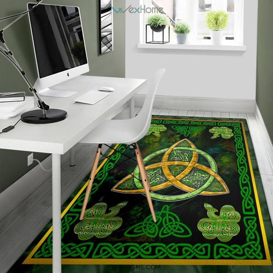 Celtic Knots Irish St Patrick's Day With Green Three Leaved Shamrock Nursery Area Rug