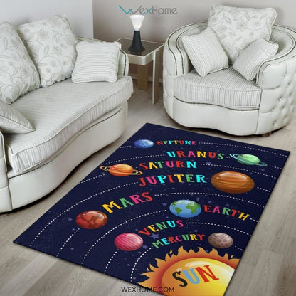 Aurora Solar System Colorful Printed Contemporary Nursery Area Rug