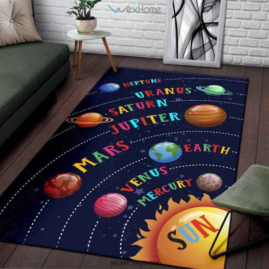 Aurora Solar System Colorful Printed Contemporary Nursery Area Rug