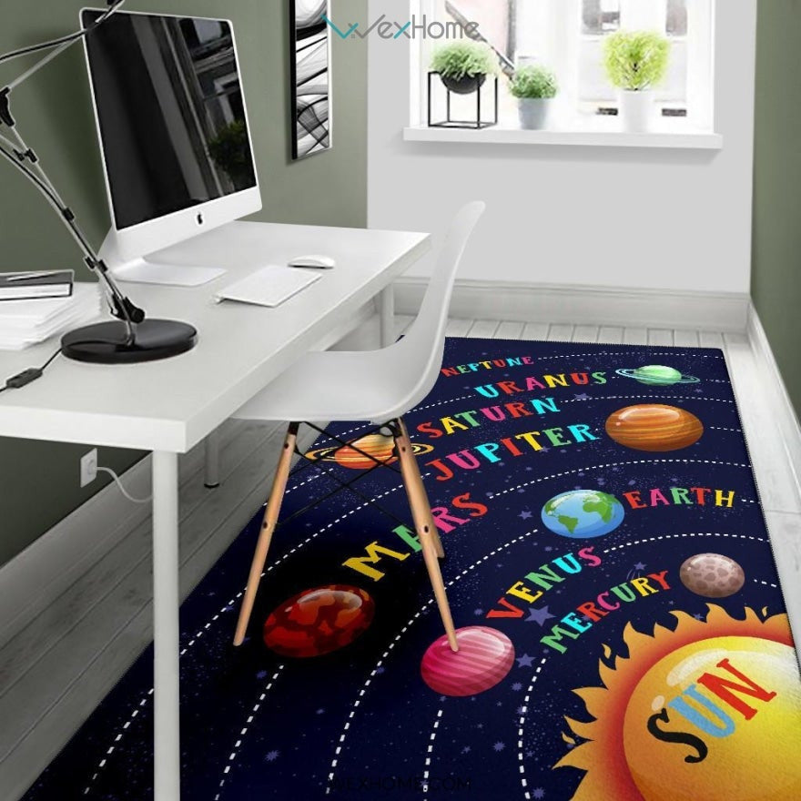 Aurora Solar System Colorful Printed Contemporary Nursery Area Rug