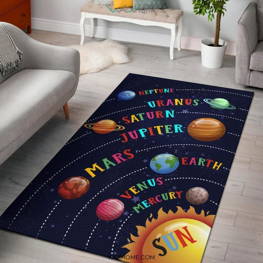 Aurora Solar System Colorful Printed Contemporary Nursery Area Rug