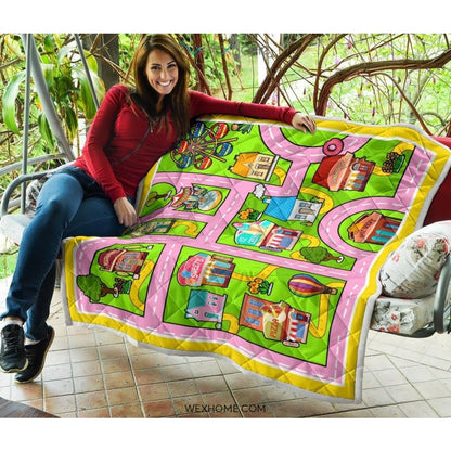 Colourful Fun Land Theme Park Roads Quilt