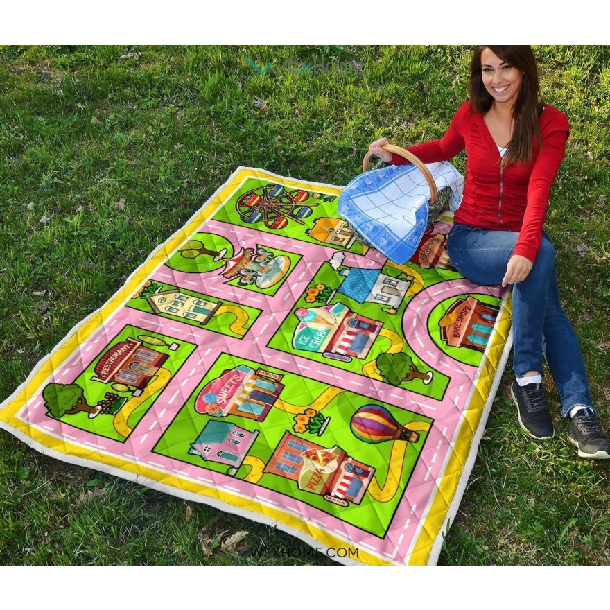 Colourful Fun Land Theme Park Roads Quilt
