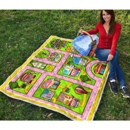 Colourful Fun Land Theme Park Roads Quilt