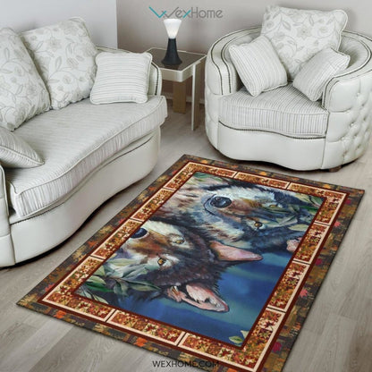 Valentine's Day Couples Wolf Nursery Area Rug