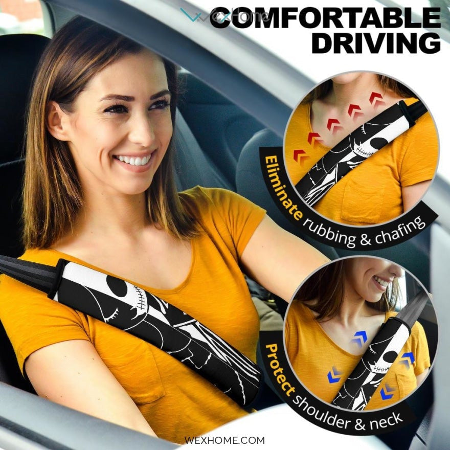 The Nightmare Before Christmas Cartoon Seat Belt Covers | Half Jack Half Sally Belt Covers