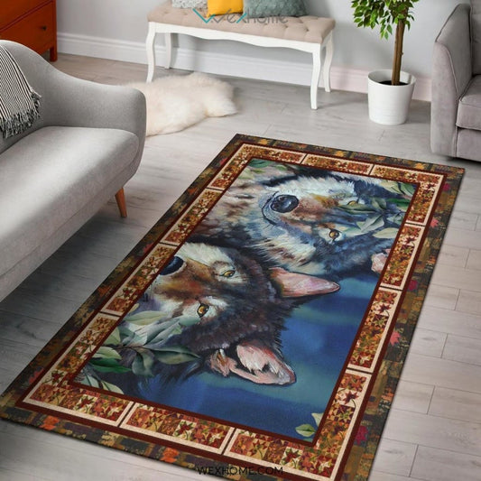Valentine's Day Couples Wolf Nursery Area Rug