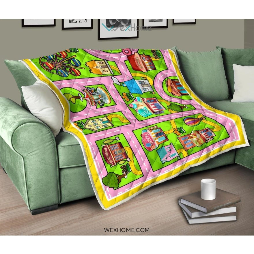 Colourful Fun Land Theme Park Roads Quilt
