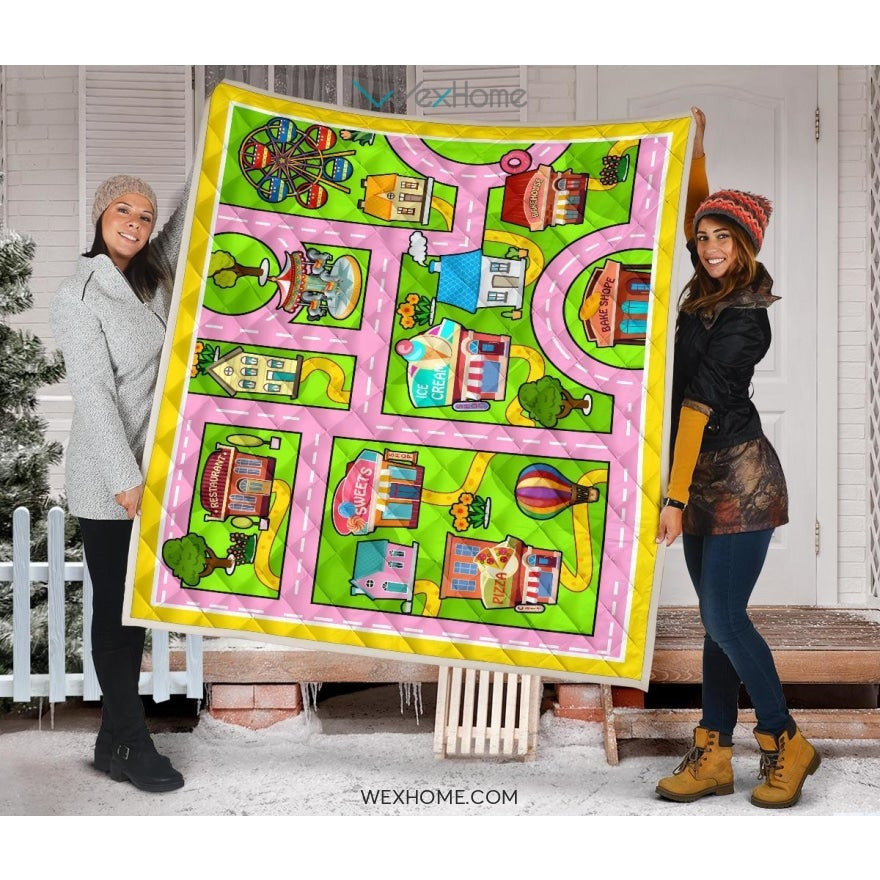 Colourful Fun Land Theme Park Roads Quilt