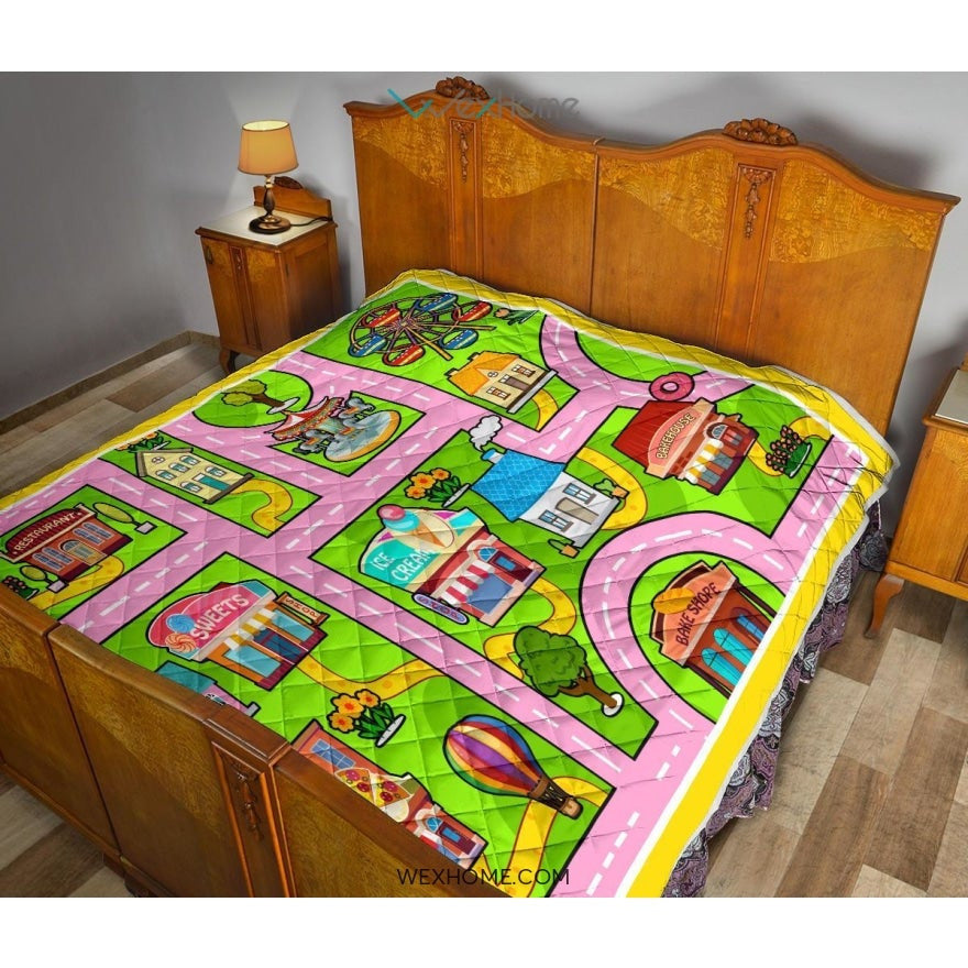 Colourful Fun Land Theme Park Roads Quilt