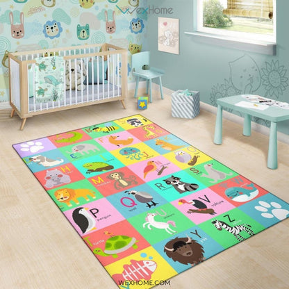 Collection ABC Alphabet Animal Educational Nursery Area Rug