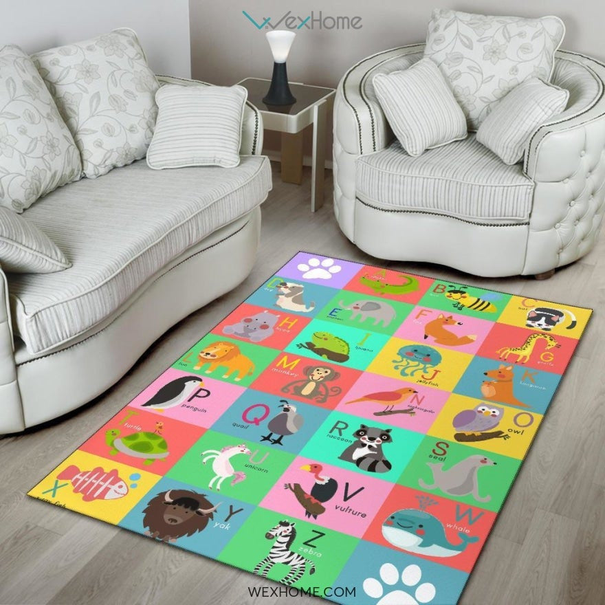 Collection ABC Alphabet Animal Educational Nursery Area Rug