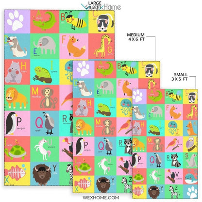 Collection ABC Alphabet Animal Educational Nursery Area Rug
