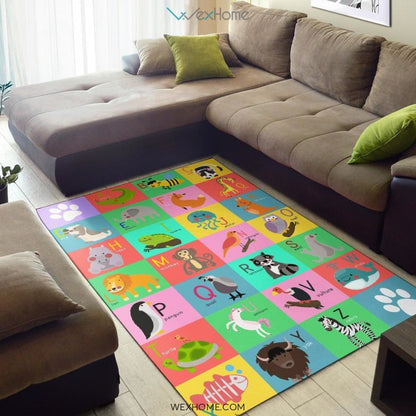 Collection ABC Alphabet Animal Educational Nursery Area Rug