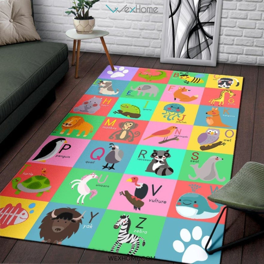 Collection ABC Alphabet Animal Educational Nursery Area Rug