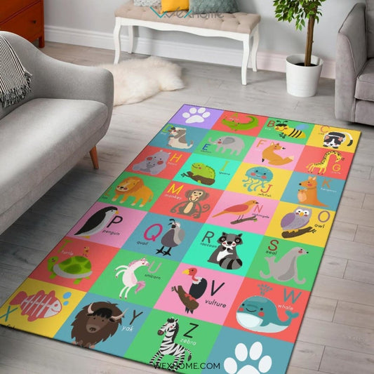 Collection ABC Alphabet Animal Educational Nursery Area Rug