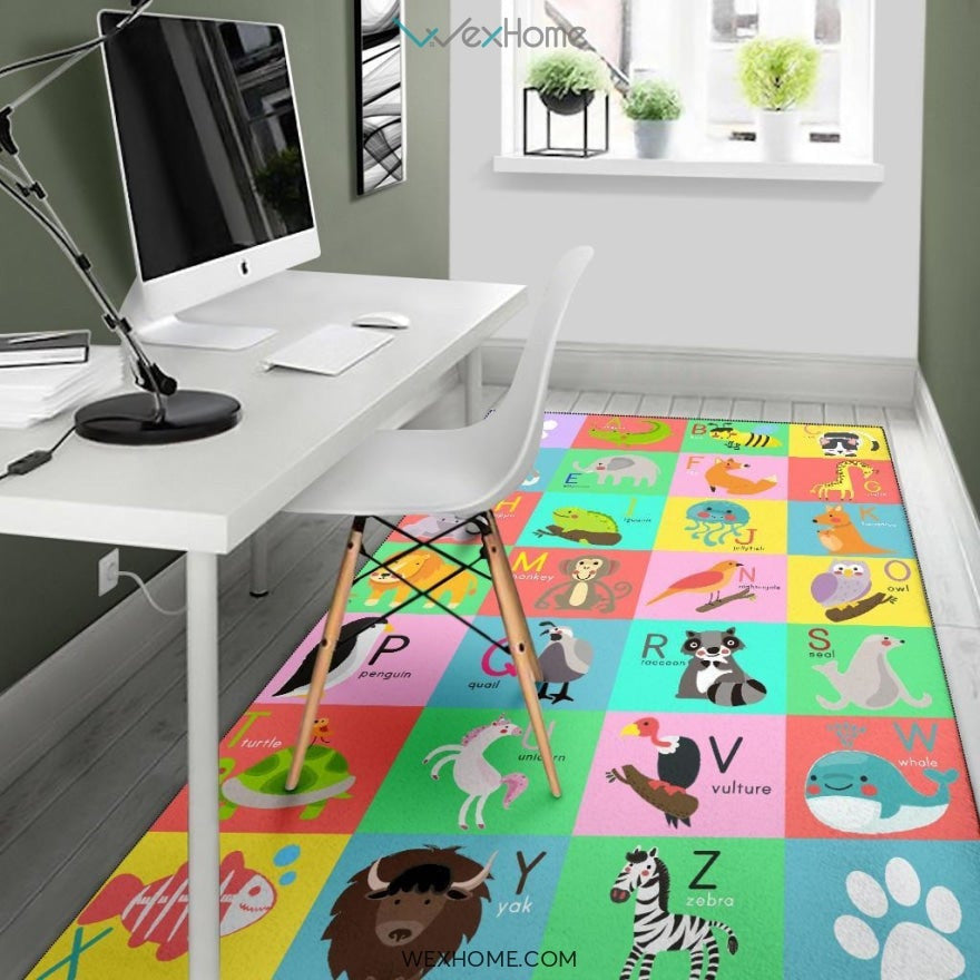 Collection ABC Alphabet Animal Educational Nursery Area Rug