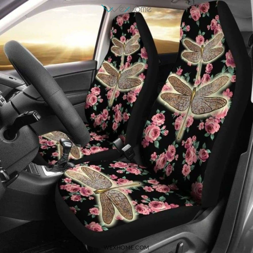 Dragonfly and Flower Art Car Seat Cover