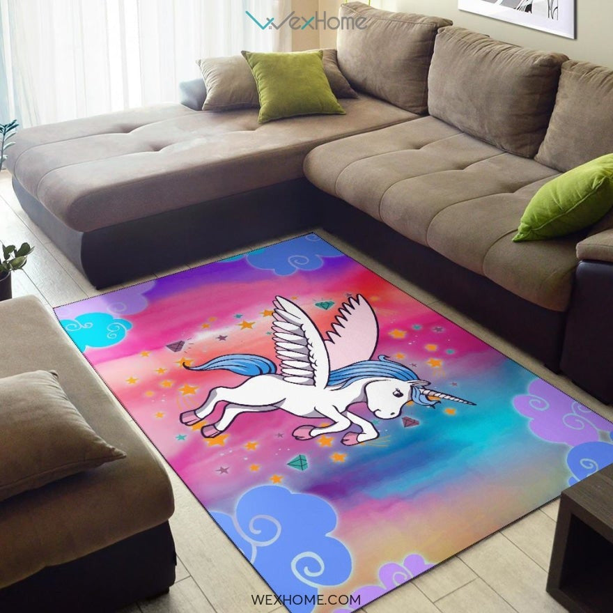 Unicorn Rainbow Color Nursery Area Rug