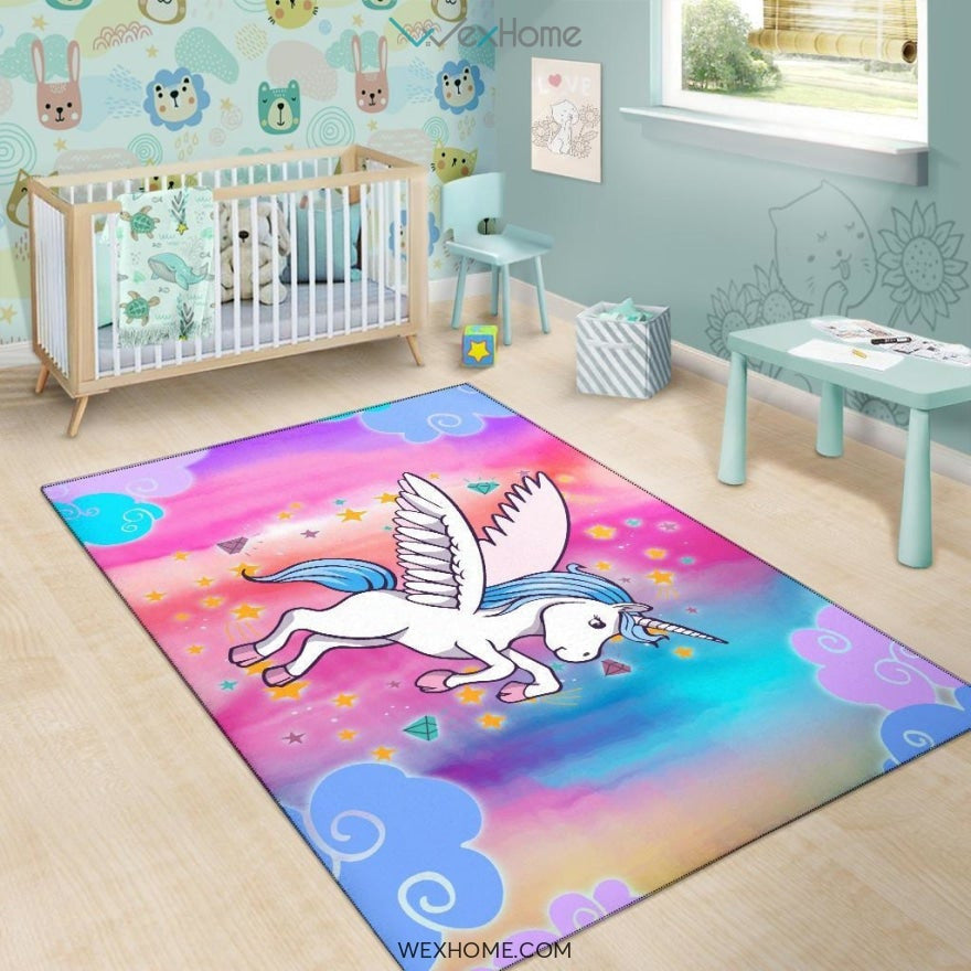 Unicorn Rainbow Color Nursery Area Rug