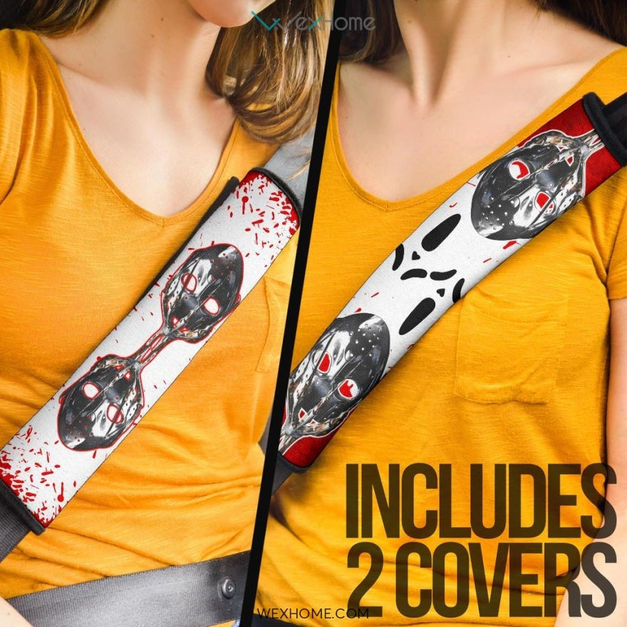 Horror Movie Seat Belt Covers | Freddy Glove Grab Jason Mask Bloody Belt Covers
