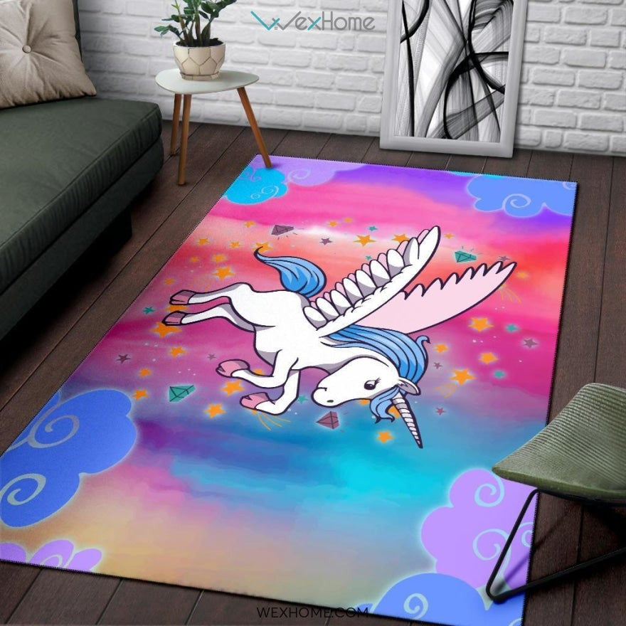 Unicorn Rainbow Color Nursery Area Rug
