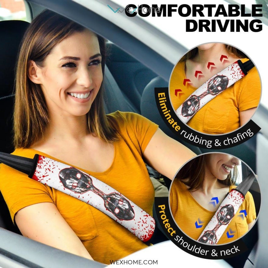 Horror Movie Seat Belt Covers | Freddy Glove Grab Jason Mask Bloody Belt Covers
