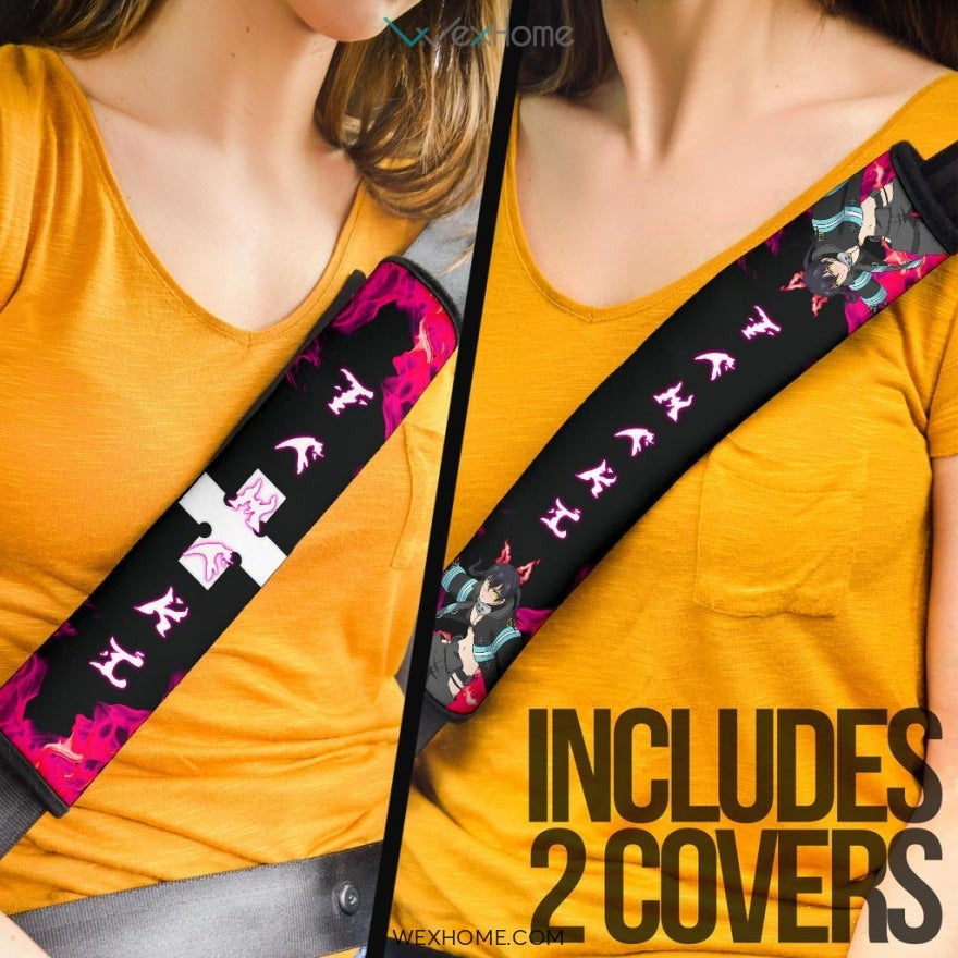 Fire Force Anime Seat Belt Covers | Tamaki Kotatsu Pink Fire Belt Covers