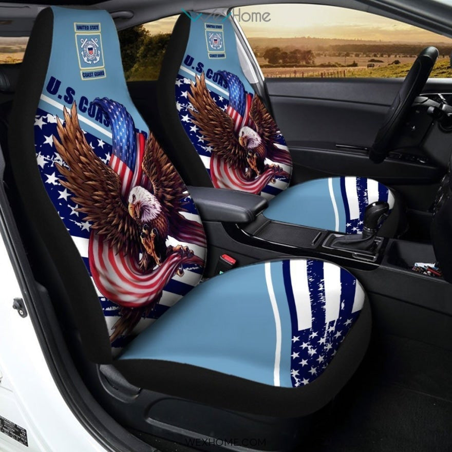 Bald Eagle Holding American Flag Car Seat Cover United States Coast Guard