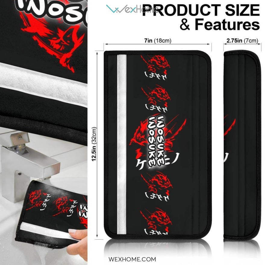 Demon Slayer Anime Seat Belt Covers | DS Inosuke Red Neon Shadow Belt Covers