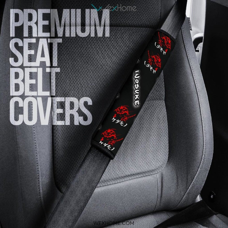 Demon Slayer Anime Seat Belt Covers | DS Inosuke Red Neon Shadow Belt Covers