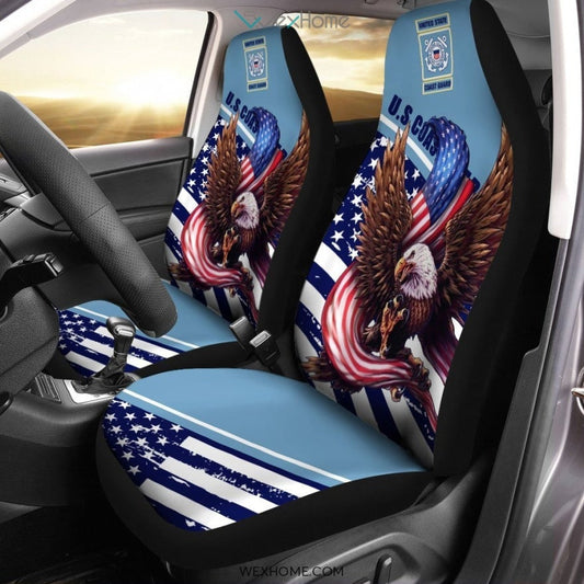 Bald Eagle Holding American Flag Car Seat Cover United States Coast Guard