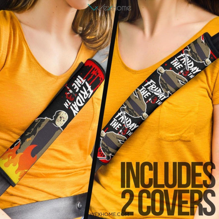 Friday The 13th Horror Movie Seat Belt Covers | Jason Voorhees Blood Flaming Belt Covers