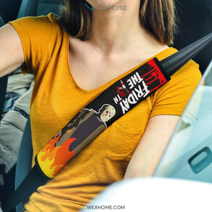 Friday The 13th Horror Movie Seat Belt Covers | Jason Voorhees Blood Flaming Belt Covers