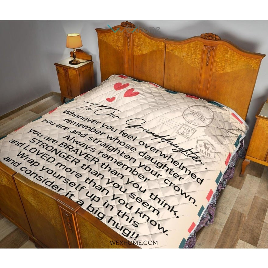 To Granddaughter Letter From Grandma and Grandpa You Are Braver And Stronger Quilt
